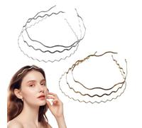 PKRFCJ 6 diademas de metal, diademas onduladas finas y de moda, bonitas bandas elásticas para la cabeza, accesorios para el cabello para mujeres y niñas y deportes (dorado, plateado)