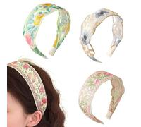 PKRFCJ Diadema floral para mujer, 3 diademas bordadas, anchas de tela de malla bohemia, accesorios cómodos y antideslizantes para el cabello para niñas, uso diario y ocasiones especiales (rosa