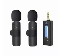 PKST K35 - Receptores auxiliares duales (2 micrófonos, 1 entrada) micrófono inalámbrico de solapa Lavalier Mic Plug & Play Mike para entrevistas de vlogging, transmisión en vivo, You-tubers con