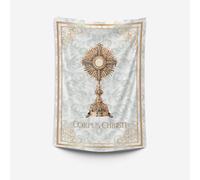 Pla Pla Pla Balconera Corpus Christi Semana Santa Religiosa. Decoración religiosa de tela 70x100 cm. Colgadura blanca con damasco. Decoración balcón. Tela impresa con imagen Corpus Christi.