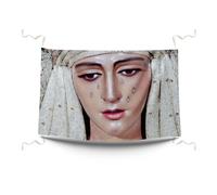 Pla Pla Pla Balconera Esperanza de Triana. Decoración religiosa de tela 100x70 cm. Balconera Triana decoración balcón. Tela impresa Virgen Esperanza de Triana.