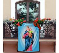 Pla Pla Pla Balconera Maria Auxiliadora. Decoración religiosa de tela 70x100 cm. Colgadura Virgen Maria Auxiliadora. Decoración balcón. Tela impresa con imagen de Mª Auxiliadora