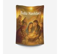Pla Pla Pla Balconera Navideña “Feliz Navidad” Nacimiento del Niño Jesús - Diseño Religioso Reyes Magos, María y José - Decoración para Navidad, 100x70 cm Decorar Hogar(57)