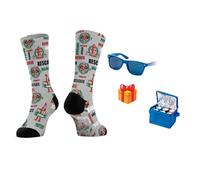 Pla Pla Pla Calcetines de Bomberos Unisex Full Print 360º - Estampado Integral a Todo Color | Transpirables, Suaves y Elásticos | Pack Regalo Incluido: Gafas de Sol + Nevera