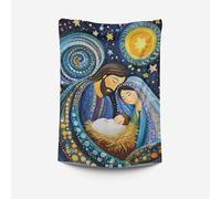 Pla Pla Pla Colgadura Navideña “Nacimiento Niño Jesús” - Diseño Artístico con María y José bajo Estrellas y Luna - Estilo Religioso y Espiritual - Decoración Cristiana 100×70 cm Hogar (37)