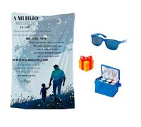 Pla Pla Pla Manta “A Mi Hijo - Nunca Olvides Que Te Amo” ┃ Mensaje Emotivo de Madre a Hijo ┃ Manta Suave Tipo Franela │ Incluye Nevera y Gafas de Sol