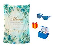 Pla Pla Pla Manta “Mamá, Te Quiero” - Diseño Floral en Tonos Azules y Verdes │ Manta Suave y Cálida para Sofá o Cama │ Incluye Nevera Portátil y Gafas de Sol