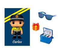 Pla Pla Pla Manta Personalizada de Policía Local con Muñeco - Nombre, Género y Color de Pelo a Elegir | Un Regalo Que Celebra Cercanía, Servicio y Vocación - con Nevera Y Gafas DE Sol DE Regalo