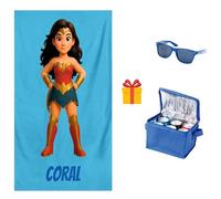 Pla Pla Pla Toalla Infantil Personalizada con Nombre y Personaje poderoso│Pack de Regalo Nevera y Gafas para el Verano│Ideal para Playa, Piscina│Toalla para niños