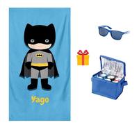 Pla Pla Pla Toalla Personaje Heroico Personalizada con Nombre del niño o niña│Regalo de Nevera y Gafas de Sol│Toalla de Playa o Piscina, Toalla baño con Dibujo Super Poderes. Toalla Infantil
