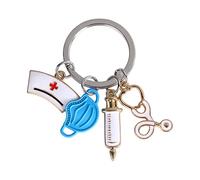 PLABBDPL 1 llavero de enfermera, con tapa de jeringa y regalo de enfermera, médico, estudiantes de medicina, llavero con máscara epidémica