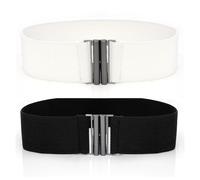 PLABBDPL 2 piezas de cinturones elásticos, cinturón ancho para mujer, cinturón elástico con hebilla de metal (blanco y negro)