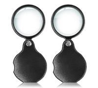 PLABBDPL Mini lupa de bolsillo plegable, 2 unidades de lupa de mano plegable de lectura de vidrio óptico pequeño con funda protectora de piel, pequeña lupa de bolsillo para leer pasatiempos