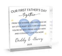 Placa acrílica cuadrada personalizada con texto en inglés «Our First Father's Day Together New Daddy» de parte del bebé