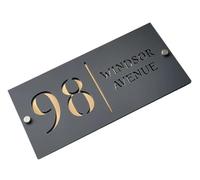 Placa acrílica negra mate y dorada con espejo para dirección de casa residencial, grabado láser personalizado (negro, 20 x 14 cm), color negro