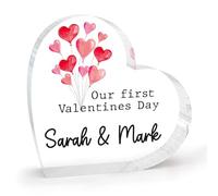 Placa acrílica personalizada con texto en inglés "Our First Valentines Gifts For Her Girlfriend Him Boyfriend", letrero de acrílico para el primer día de San Valentín, recuerdo de corazón, aniversario