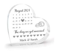 Placa acrílica personalizada para boda, regalo para pareja, novia y novio, regalo de fecha de boda, The Day We Got Married, bloque de corazón acrílico