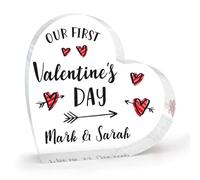 Placa acrílica personalizada para el primer día de San Valentín para él, novio, novia, recuerdo del primer día de San Valentín, adorno de corazón, aniversario de un año juntos