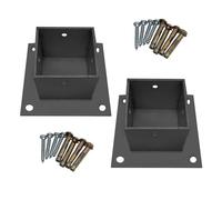 Placa base cuadrada negra resistente para soporte de postes de valla, fijación impermeable, 2 piezas, ideal para buzón/columna de porche, barandilla y soporte de alambre, 110 x 110 mm