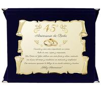 Placa Bodas de Zafiro - 45° Aniversario de Boda | Placa Conmemorativa para Bodas de Zafiro en Aluminio Dorado | Regalo Elegante para 45 Años de Matrimonio con Estuche de Lujo