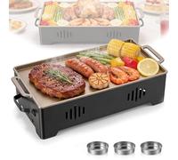 Placa Calefactora Para Barbacoa, Recipiente Parrilla Tabla Barbacoa Calentador Alimentos Accesorios Parrilla Placa Calefactora Aluminio Para Parrilla Antiadherente Con Tres Portavelas Acero Inoxidable