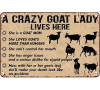 Placa Cartel, Pintura De Cabras. Aquí Vive Una Señora Loca por Las Cabras., Placa Metálica Decorativo, Duradero Señal De Advertencia para Cafetería Bar Cocina, 20X30Cm