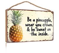Placa colgante con texto en inglés "Be A Pineapple, Wear Your Crown". Divertidos letreros de baño para decoración de habitación (20 x 30 cm)