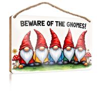 Placa colgante con texto en inglés «Beware Of The Mischievous Gnomes!» (20 x 30 cm)