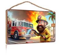 Placa colgante con texto en inglés «Firefighter Saving California: A Cartoon Hero'S Tale Wooded Sign» vintage para decoración de habitación, accesorios de escritorio para hombres (15 x 28 cm)