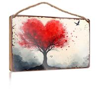 Placa colgante con texto en inglés «Love In Bloom: A Heart-Shaped Tree'S Tale Wooded Sign» para decoración de habitación, accesorios de escritorio para hombres (15 x 28 cm)