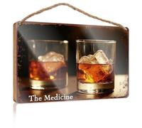 Placa colgante con texto en inglés "The Medicine: A Whisky Cocktail with Ice Wooded", decoración de habitación, accesorios de escritorio para hombres (23 x 35 cm)