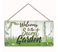 Placa colgante de jardín con texto en inglés "Welcome To The Secret Garden" (30151138), letrero de metal retro vintage de estaño, póster de metal, decoración de pared, 20 x 30 cm