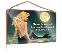 Placa colgante para puerta con texto en inglés "Always Be Yourself. You Can Be A Mermaid Then Always Be". Decoración divertida para el baño (23 x 35 cm)