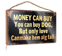 Placa colgante para puerta con texto en inglés "Money Can Buy Dog, But Only Love Can Make Him Wag Tail". Letrero decorativo de madera (23 x 35 cm)