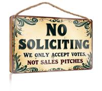 Placa colgante para puerta con texto en inglés "No Soliciting We Accept Votes, Not Sales Pitches". Letrero decorativo de madera (23 x 35 cm)