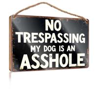 Placa colgante para puerta con texto en inglés "No Trespassing My Dog Is An Asshole Indie" para decoración de habitación (15 x 28 cm)