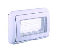 Placa con tapa transparente, compatible con BTicino Living 4 módulos/asientos, blanco, hidrobox, soporte de exterior, IP55, impermeable, estanque, para caja/caja 504