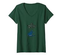 Placa con Texto en inglés No Lifeguard On Duty Shark Warning Beach Camiseta Cuello V, Mujer, Verde Bosque, S