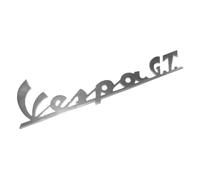 Placa con texto y escudo compatible con la inscripción Vespa GT perforada, escudo delantero. Longitud 165 mm
