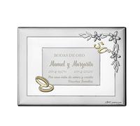 Placa Conmemorativa 50 Aniversario - Regalo Bodas de Oro Personalizado - Placa Grabada Personalizada con Nombres y Fecha, Dedicatoria Especial. Modelo Flor