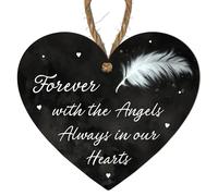 Placa conmemorativa con texto en inglés "Forever with the Angels, Always in Our Hearts", elegante recuerdo de condolencias, regalo de recuerdo pensado para seres queridos en duelo, placa de pared