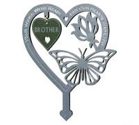 Placa conmemorativa de jardín con forma de corazón y flores de mariposa para recuerdo familiar, diseñada para ser colocada en jardín al aire libre o cementerio (hermanos)