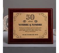 Placa conmemorativa para Aniversario, Bodas de Oro y Plata, Agradecimiento, Jubilación y Homenaje; grabada y personalizada con tu texto. Elige la plantilla que más te guste. Te regalamos el estuche.