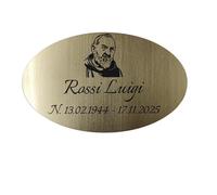 Placa conmemorativa personalizada para muertos, queridos extintos, lápidas, loculi o tumbas cementerio, placas funerarias personalizadas efecto dorado cepillado con Padre Pío y grabado con láser