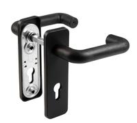 Placa corta para puerta de protección contra incendios, juego de manilla de puerta negro mate FI10027, cilindro PZ, juego de manillas para puertas de protección contra incendios, 1 juego