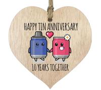 Placa de 10º Aniversario de Boda, Regalo para Marido y Esposa, 10 años Juntos, corazón de Madera para Mujeres, Hombres, Pareja, Letrero de Madera Clara, Regalos de Recuerdo