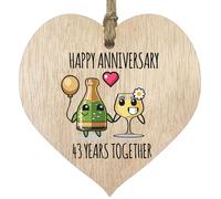 Placa de 43 aniversario de boda, regalo para marido y esposa, 43 años juntos, corazón de madera para mujeres, hombres, pareja, letrero de madera clara, regalos de recuerdo