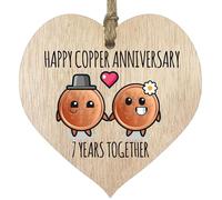 Placa de 7º aniversario de boda, regalo para marido y esposa, 7 años juntos, corazón de madera para mujeres, hombres, parejas, letrero de madera clara, regalos de recuerdo