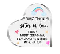 Placa de acrílico con forma de corazón con texto en inglés "Thank You Gifts for Sister In Law Birthday Christmas"
