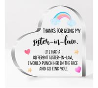 Placa de acrílico con forma de corazón con texto en inglés "Thank You Gifts for Sister In Law Birthday Christmas"